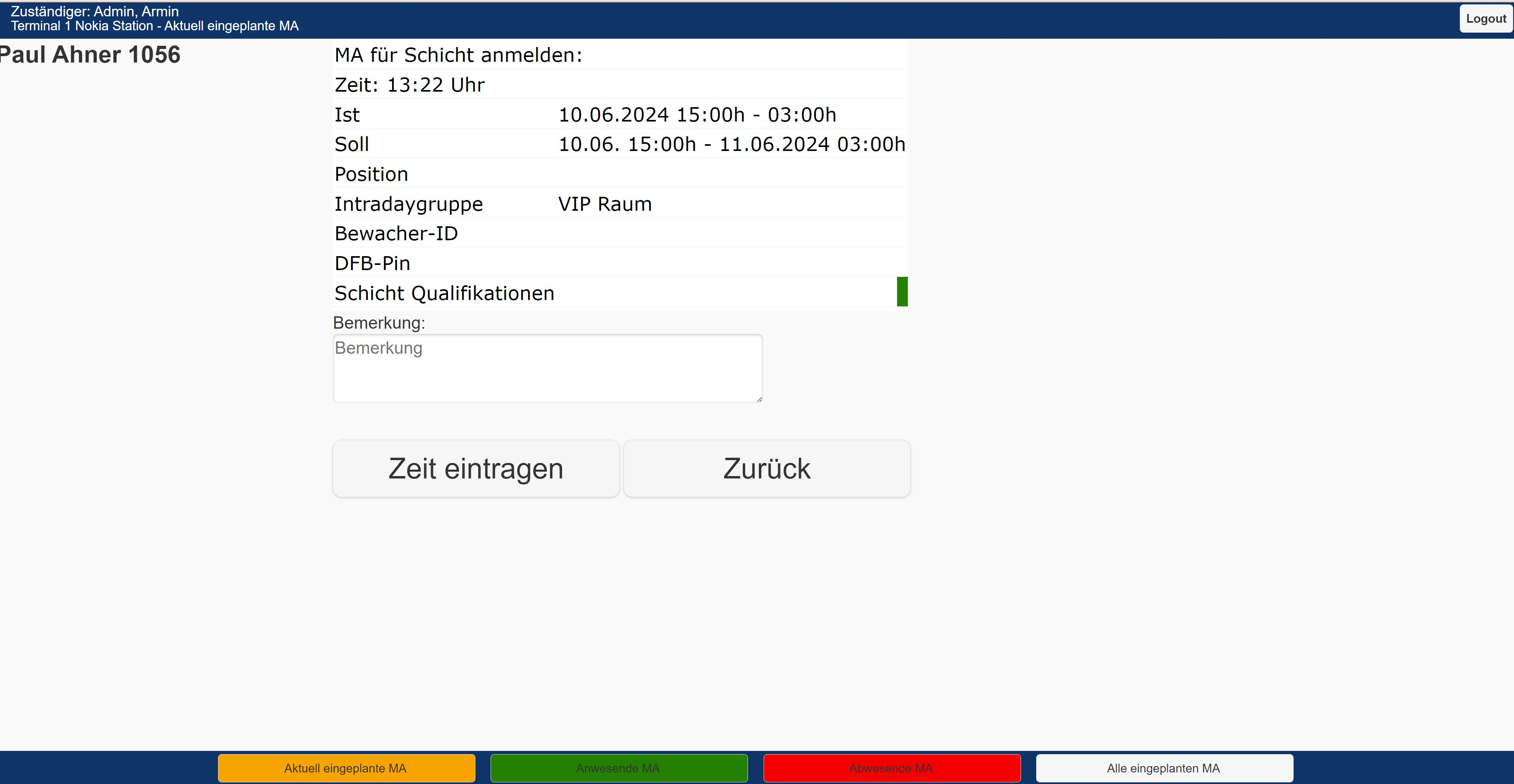 Arbeiten mit dem Terminal X