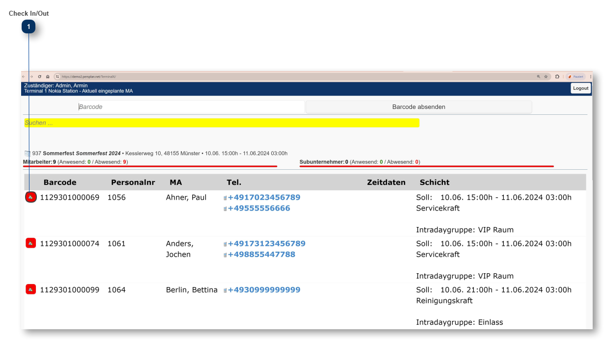 Arbeiten mit dem Terminal X