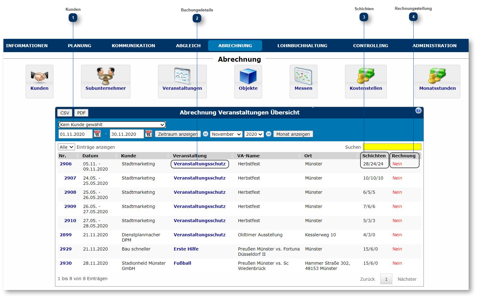 8.4. Veranstaltungen Abrechnung